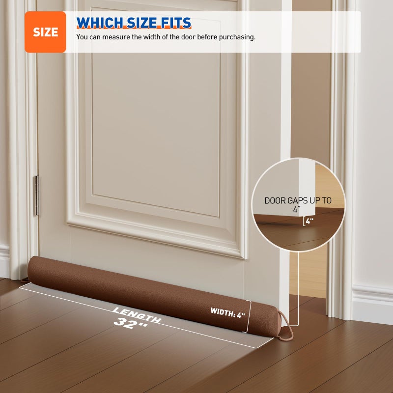 MAGZO Door Draft Stopper, 32 Inch Under Door Draft Blocker Noise Stopper, Weighted Wind Blocker Draft Guard for Bottom of Door, Brown - Image 4